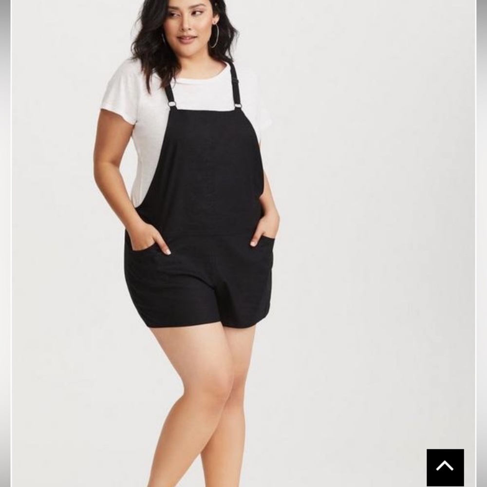 Torrid-Black stretch linen short overalls